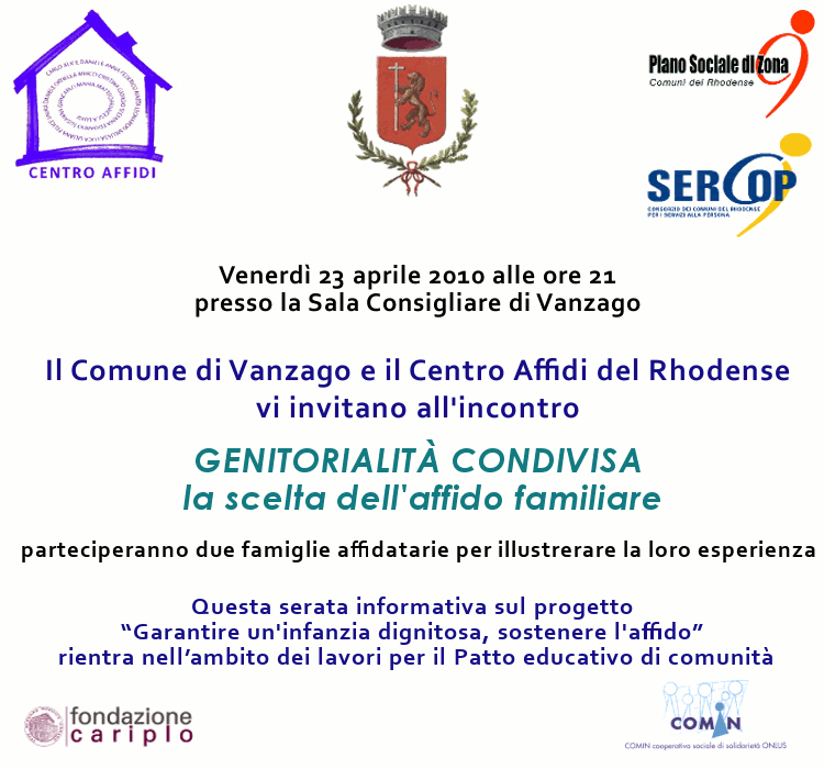 locandina serata del 23 aprile 2010 sull'Affido Familiare